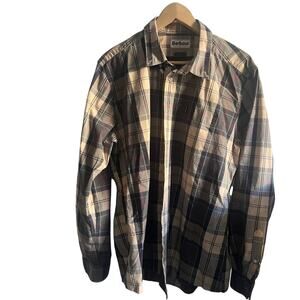 Barbour oxford button down shirt blue, beige size large
